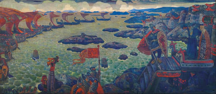 Ready for the Campaign (The Varangian Sea) by Nicholas Roerich. Image via Google Art Project.