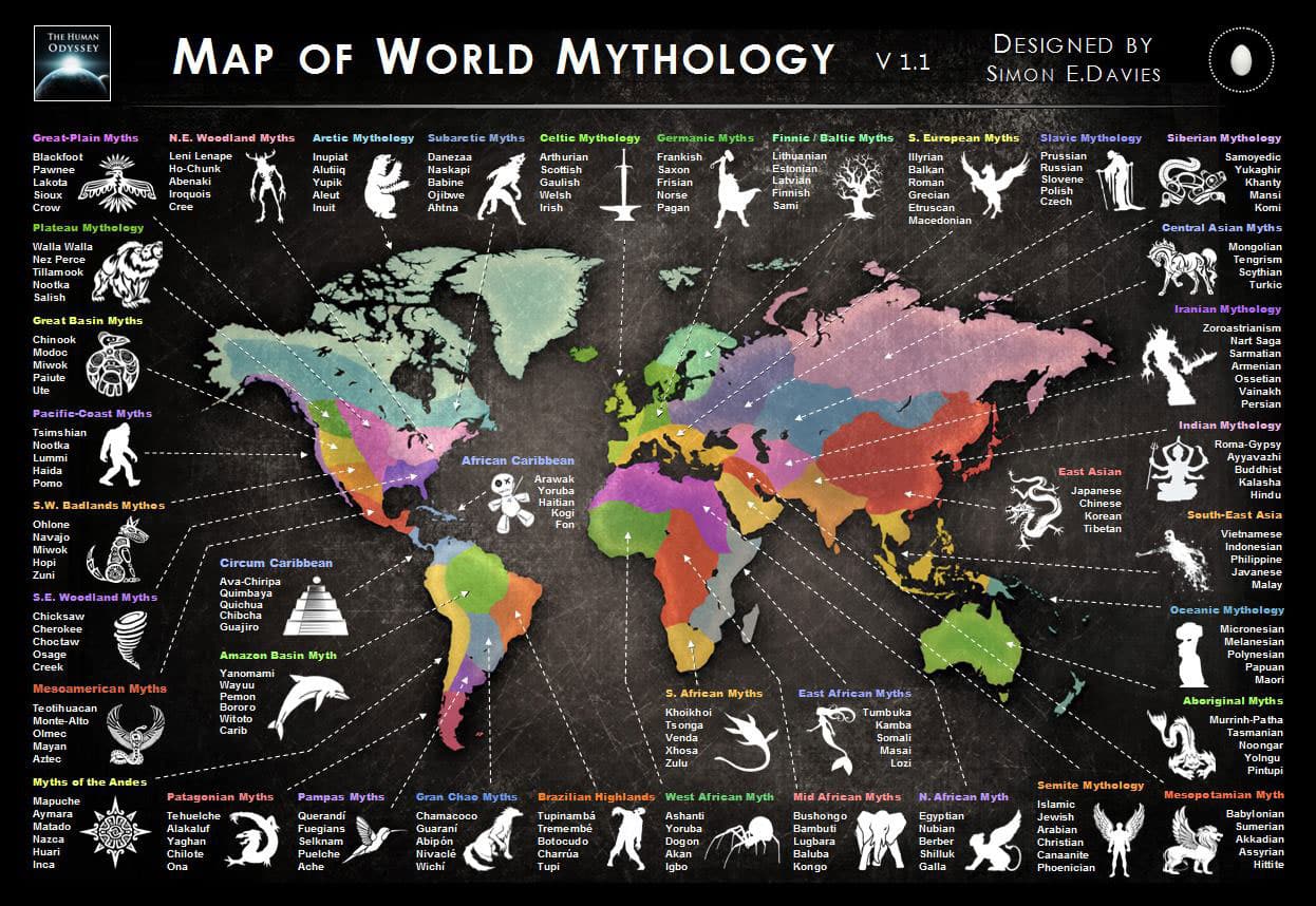 Map Of World Mythology Here's an Astonishing Map of Mythological Creatures From Around 